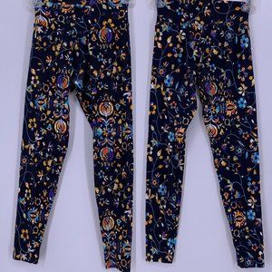 Liquido Wardy Floral Leggings Size Petite Small P/S Black Blue Gold